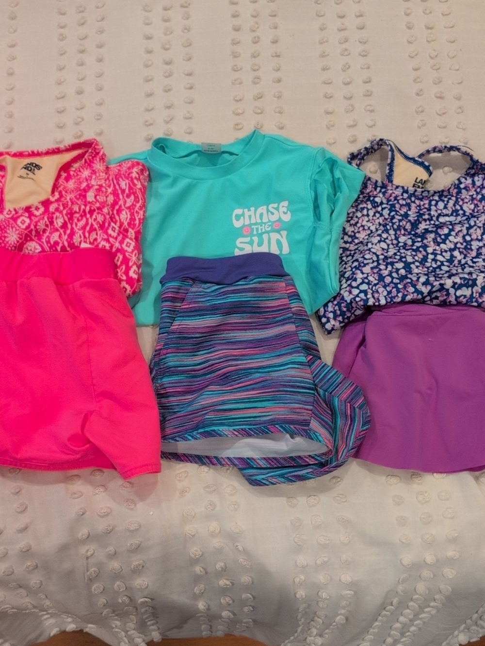 Lands' End Pink Floral Girls Swim Top 3 Suits